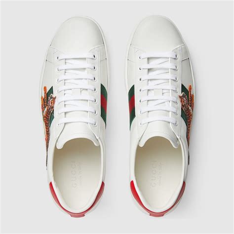 authentic mens gucci tiger white leather sneakers striped gg|Gucci ace tiger sneakers.